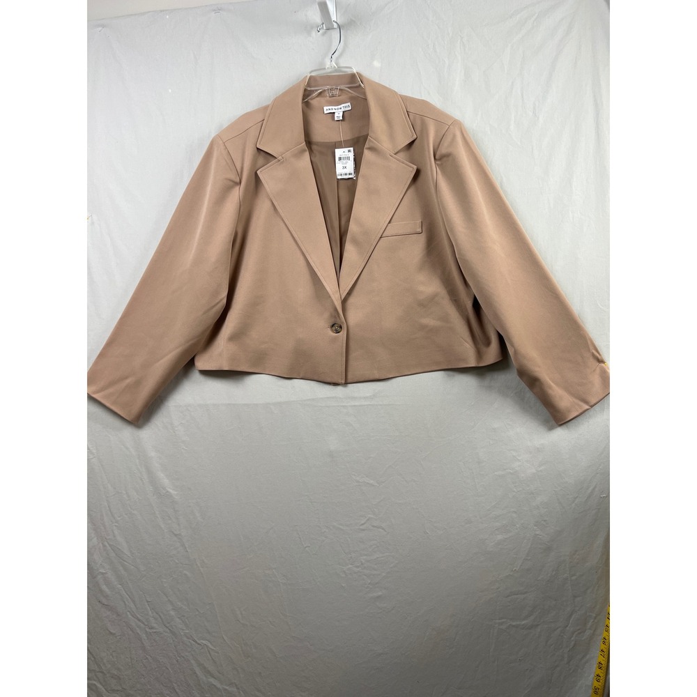 And Now This Cropped Blazer Women 3X Almond Tan Single Button Notched Lapel NEW